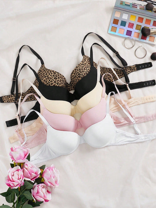 5 piezas sujetadores estampado de leopardo comodos y de soporte para uso diario, colores surtidos