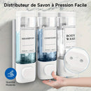 Dispensador de Jabón Montado en la Pared, Dispensador de Gel de Ducha, Dispensador Triple de Champú y Acondicionador Sin Taladrar ABS para Baño Cocina Mercado Hotel Restaurante 300ML*3