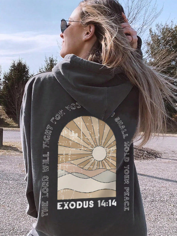 Nuevo sueter con capucha informal y suelto con estampado de sol para mujer, invierno 2024. nuestro sueter con capucha para mujer combina un diseno elegante con telas suaves para actualizar tu guardarropa.
