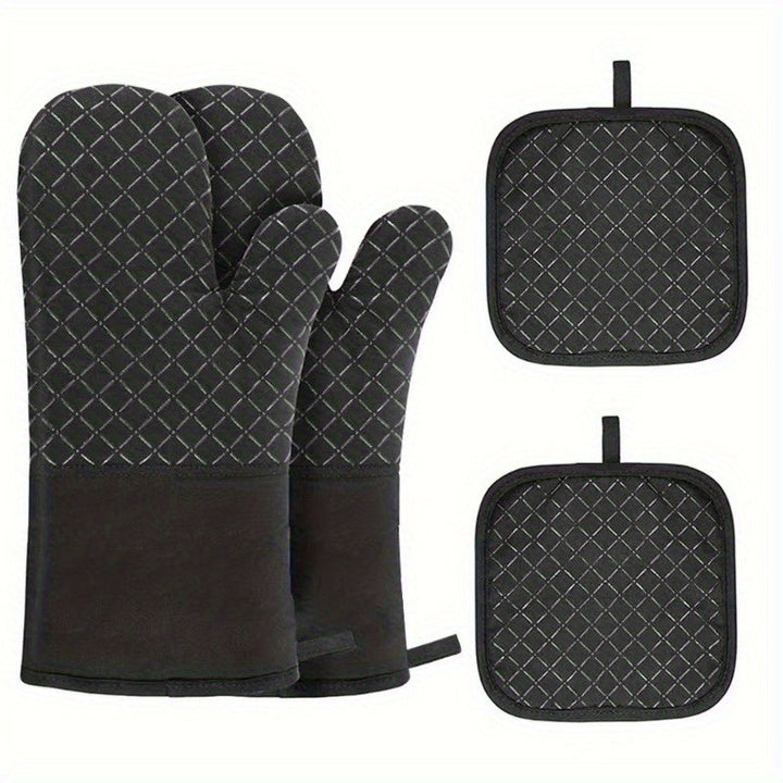 2 piezas de guantes de horno y soportes de olla de silicona - Guantes antideslizantes y resistentes al calor para cocinar, hornear, asar y hacer asados - Gadgets de cocina duraderos para platos y sartenes calientes, esenciales de cocina | Utensilios de c