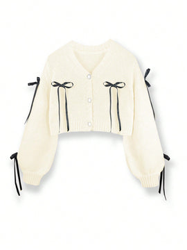 Essnce cardigan informal de mujer con un solo botonadura y lazo de cinta para otono/invierno
