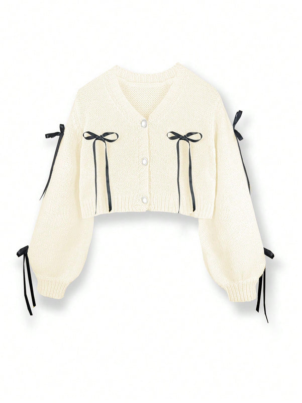 Essnce cardigan informal de mujer con un solo botonadura y lazo de cinta para otono/invierno