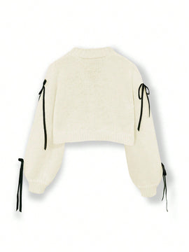 Essnce cardigan informal de mujer con un solo botonadura y lazo de cinta para otono/invierno