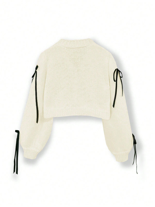 Essnce cardigan informal de mujer con un solo botonadura y lazo de cinta para otono/invierno