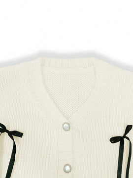 Essnce cardigan informal de mujer con un solo botonadura y lazo de cinta para otono/invierno