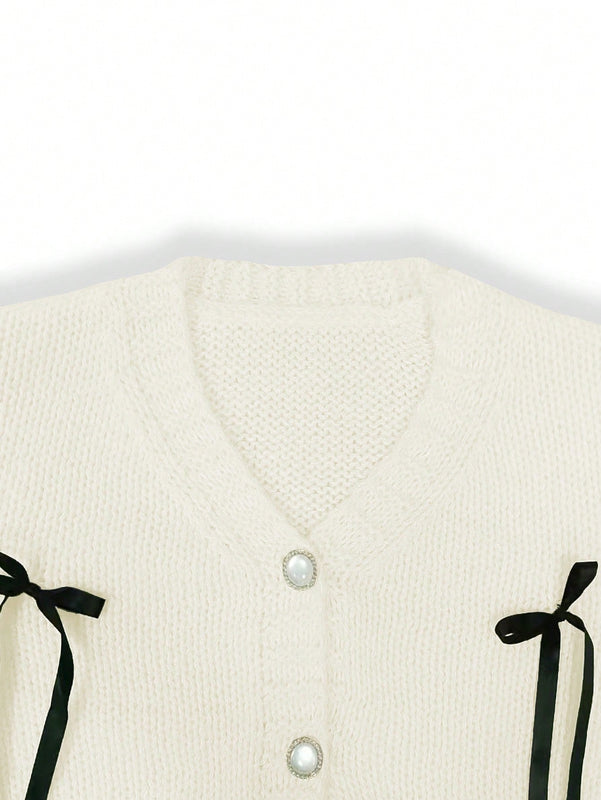 Essnce cardigan informal de mujer con un solo botonadura y lazo de cinta para otono/invierno