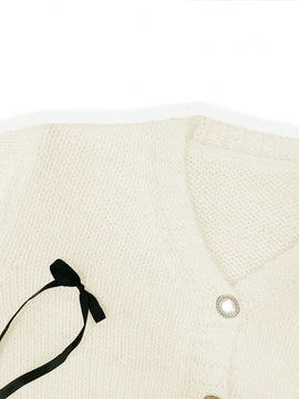 Essnce cardigan informal de mujer con un solo botonadura y lazo de cinta para otono/invierno