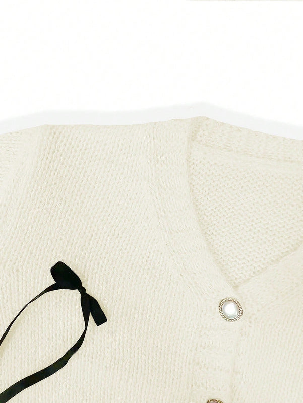 Essnce cardigan informal de mujer con un solo botonadura y lazo de cinta para otono/invierno