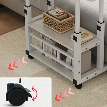 Escritorio Plegable Versátil con Ruedas, Altura Ajustable y Estante de Almacenamiento - Perfecto para Dormitorio, Sala de Estar o Uso en Oficina al Aire Libre
