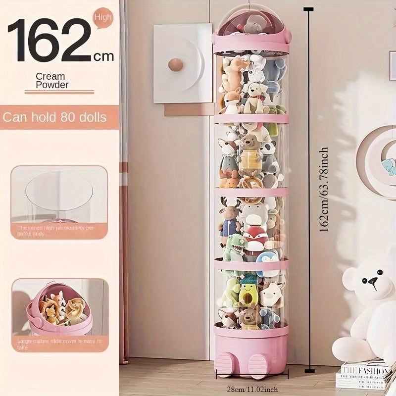 Expositor Multicapa Transparente para Juguetes de Peluche y Marionetas, Diseño Redondo con Apertura, Material Plástico Duradero, Sin Electricidad
