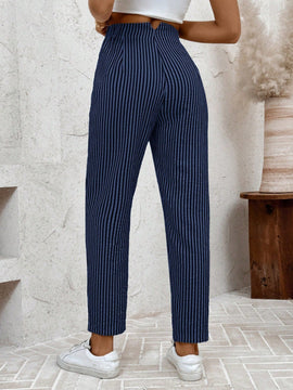 Lune pantalones casuales estriados nauticos entallados para mujer, otono
