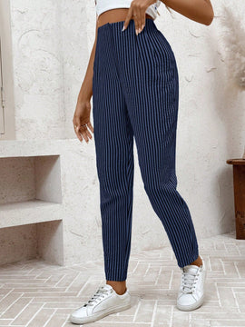Lune pantalones casuales estriados nauticos entallados para mujer, otono