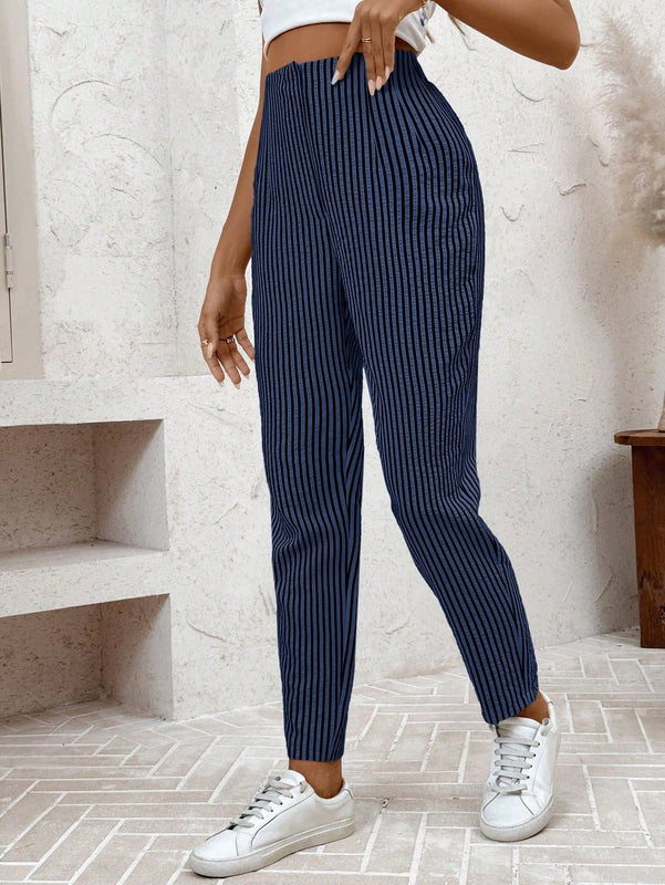 Lune pantalones casuales estriados nauticos entallados para mujer, otono