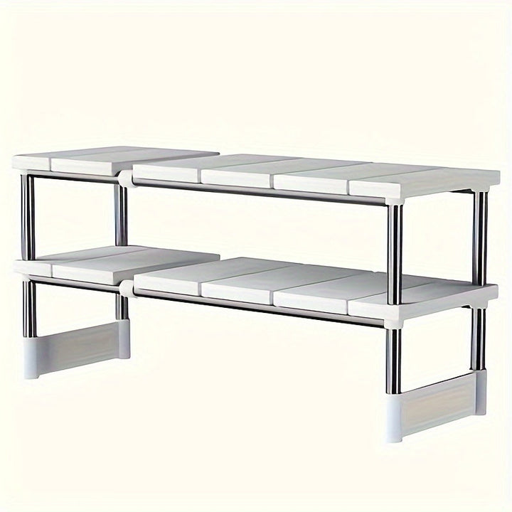 Organizador Ajustable y Versátil para Debajo del Fregadero - Acero Inoxidable y Plástico, Estante de Almacenamiento Multinivel para Armarios de Cocina y Baño, Diseño que Ahorra Espacio