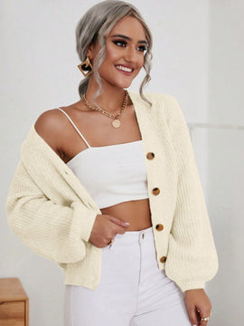Frenchy cardigan de punto de manga larga, unicolor, con escote en v y botones frontales, versatil y casual