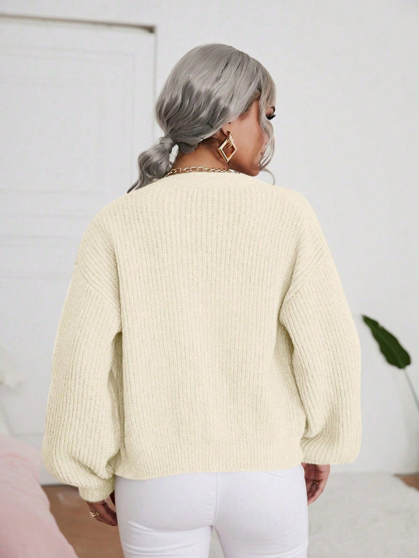 Frenchy cardigan de punto de manga larga, unicolor, con escote en v y botones frontales, versatil y casual