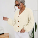 Frenchy cardigan de punto de manga larga, unicolor, con escote en v y botones frontales, versatil y casual