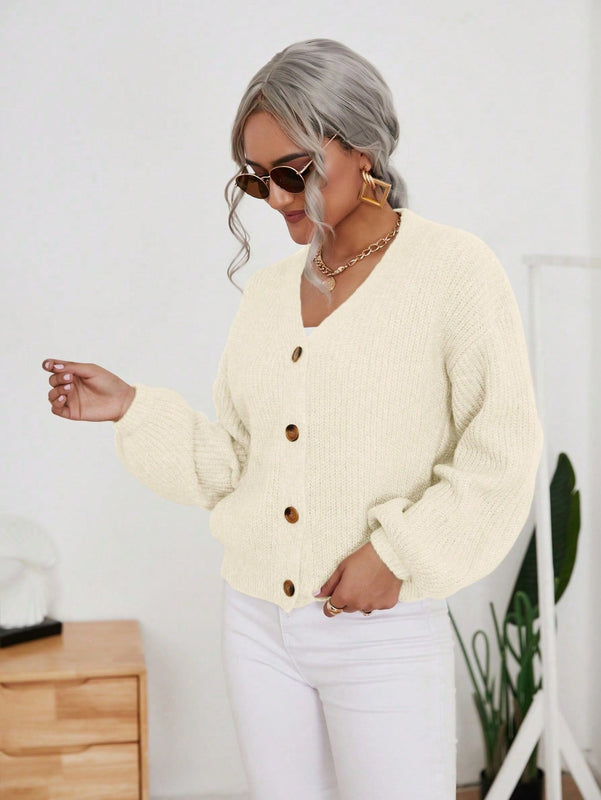 Frenchy cardigan de punto de manga larga, unicolor, con escote en v y botones frontales, versatil y casual