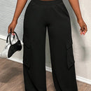 Slayr pantalones casuales de trabajo de estilo ancho con bolsillos y estampado floral gris para mujeres-c