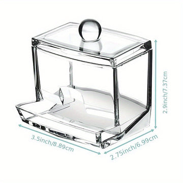 1pc Soporte de bastoncillos de algodón de gran capacidad, contenedor de almacenamiento de plástico transparente con dispensador de fácil acceso, sin perfume, organizador que ahorra espacio para encimeras de baño, suministros para el hogar y la cocina
