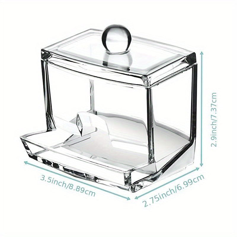 1pc Soporte de bastoncillos de algodón de gran capacidad, contenedor de almacenamiento de plástico transparente con dispensador de fácil acceso, sin perfume, organizador que ahorra espacio para encimeras de baño, suministros para el hogar y la cocina
