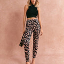 Poeselle pantalones casuales rectos con bolsillos y estampado de leopardo para mujer