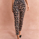 Poeselle pantalones casuales rectos con bolsillos y estampado de leopardo para mujer