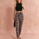Poeselle pantalones casuales rectos con bolsillos y estampado de leopardo para mujer