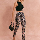 Poeselle pantalones casuales rectos con bolsillos y estampado de leopardo para mujer