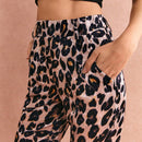 Poeselle pantalones casuales rectos con bolsillos y estampado de leopardo para mujer