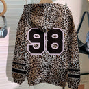 Muchic sudadera con capucha con estampado de leopardo minimalista informal, impreso en toda la prenda, otono invierno