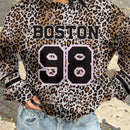 Muchic sudadera con capucha con estampado de leopardo minimalista informal, impreso en toda la prenda, otono invierno