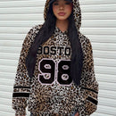 Muchic sudadera con capucha con estampado de leopardo minimalista informal, impreso en toda la prenda, otono invierno