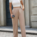 Lune pantalones casuales de mujer, estilo minimalista, de unicolor, con cintura elastica y bolsillos diagonales, para otono e invierno