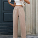 Lune pantalones casuales de mujer, estilo minimalista, de unicolor, con cintura elastica y bolsillos diagonales, para otono e invierno