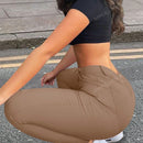 Apperloth a pantalon casual comodo para citas en color morado con cintura alta elastica, bolsillo inclinado ajustado y tobillera conica