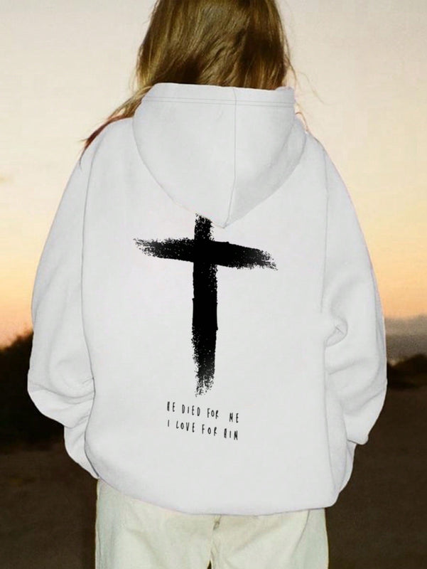 Sudadera con capucha casual de mujer con impresion de cruz y cordon, manga larga para otono/invierno. libera tu potencial de moda: descubre nuestra serie de sudaderas con capucha para mujer, que combinan calidez y estilo