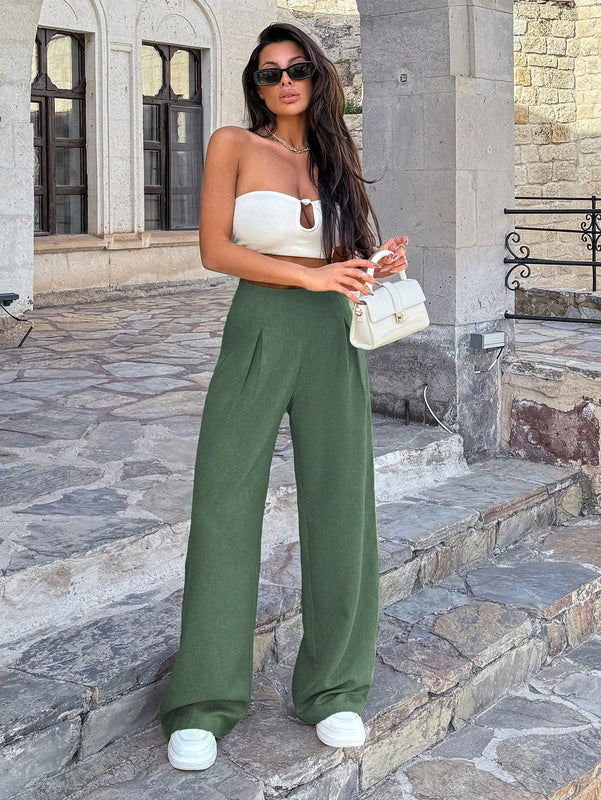 Pantalones de pierna ancha de lino para mujer