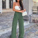Pantalones casuales anchos de pierna ancha con cintura alta y pliegues para mujeres