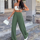 Pantalones casuales anchos de pierna ancha con cintura alta y pliegues para mujeres