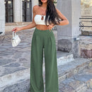 Pantalones casuales anchos de pierna ancha con cintura alta y pliegues para mujeres