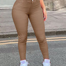 Apperloth a pantalon casual comodo para citas en color morado con cintura alta elastica, bolsillo inclinado ajustado y tobillera conica