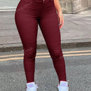 Apperloth a pantalon casual comodo para citas en color morado con cintura alta elastica, bolsillo inclinado ajustado y tobillera conica