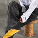 Friful pantalones casuales de pierna recta de tela texturizada para mujeres
