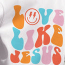 Ezwear sudadera holgada con capucha y estampado grafico cristiano "amar como jesus" con cara sonriente y texto para mujer