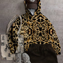 Muchic sudadera con capucha con estampado de leopardo minimalista informal, impreso en toda la prenda, otono invierno