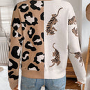 Lune cardigan de manga larga casual con estampado de leopardo y tigre para mujer, tejido basico para uso diario, otono/invierno
