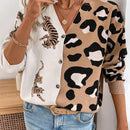 Lune cardigan de manga larga casual con estampado de leopardo y tigre para mujer, tejido basico para uso diario, otono/invierno