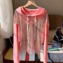 Ezwear sudadera con capucha con cordon y detalle de pedreria en los hombros sin top tubular