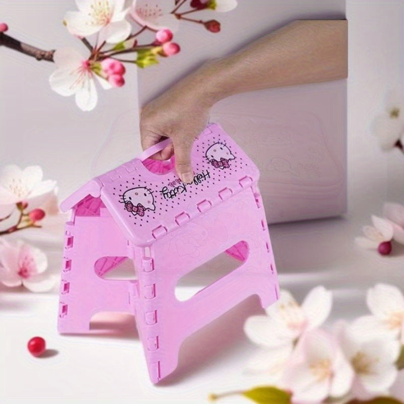 Taburete plegable de plástico con temática de gatito adorable - Impermeable y portátil, taburete rosa para decoración del hogar y fiestas